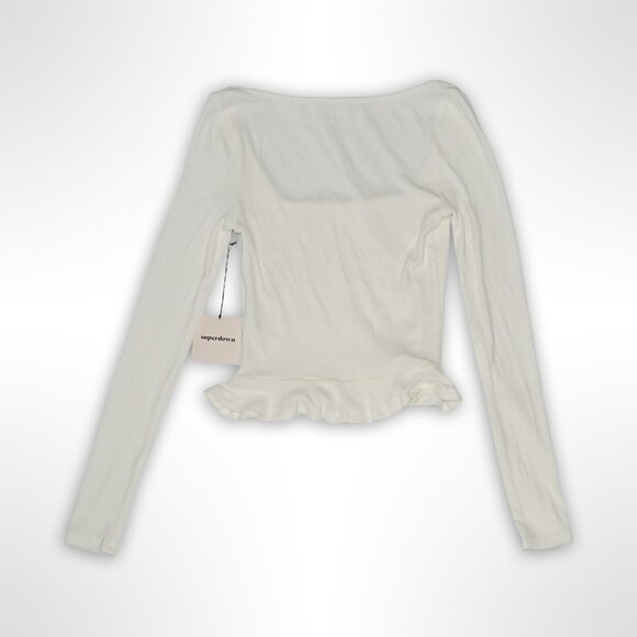 Superdown White Ribbed Square Neck Peplum Top - XS - Picture 2 of 2